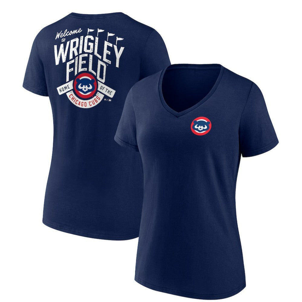 Chicago Cubs Women's Hometown Collection Wrigley V-Neck T-Shirt - Navy