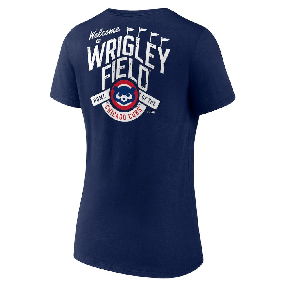Chicago Cubs Women's Hometown Collection Wrigley V-Neck T-Shirt - Navy
