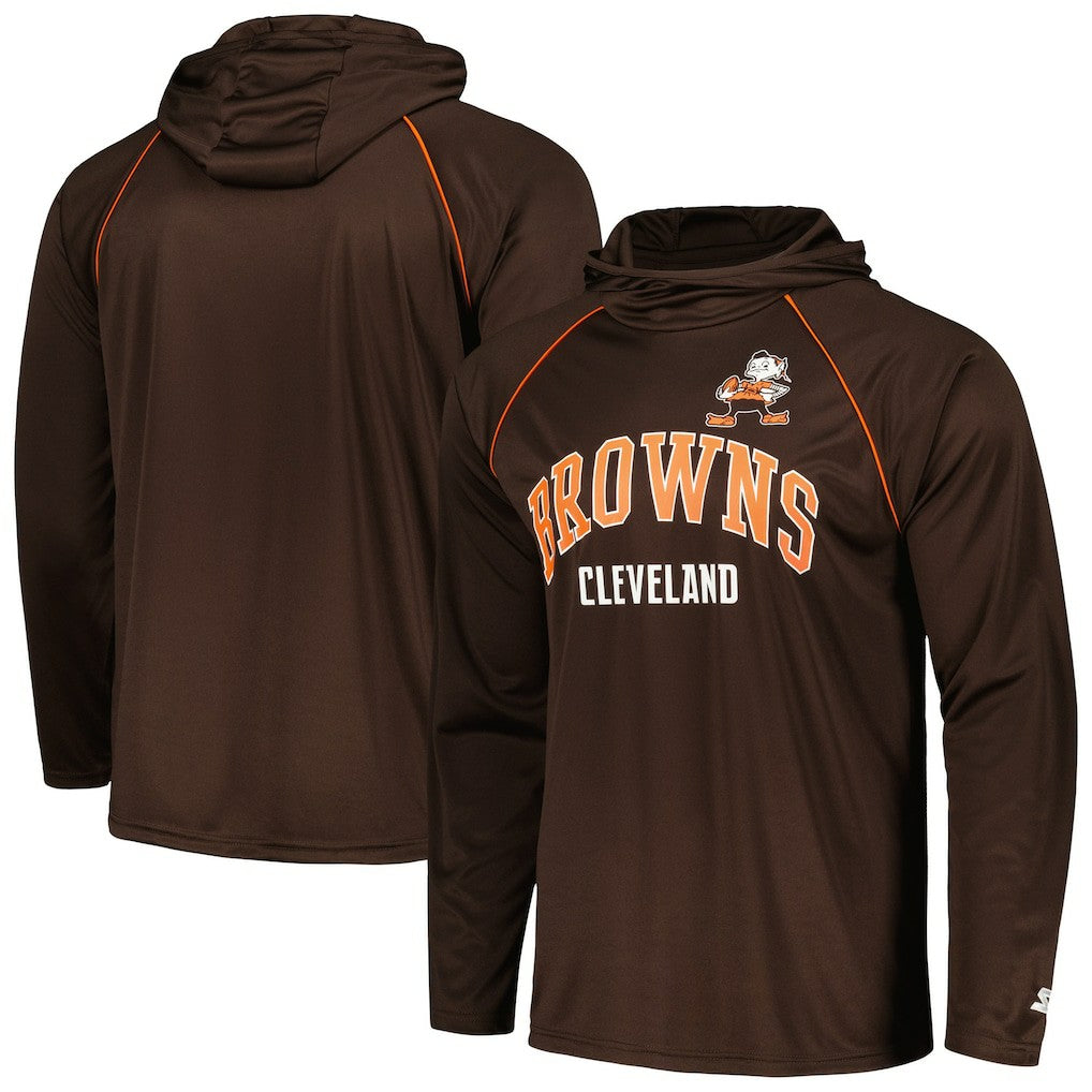 Cleveland Browns Starter Gridiron Classics Throwback Raglan Long Sleeve Hooded T-Shirt - Brown outlet