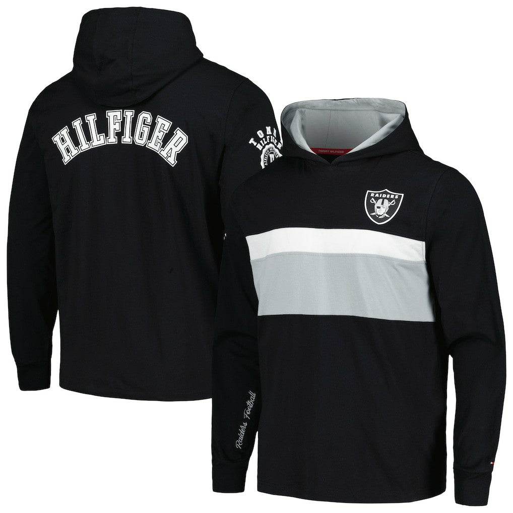 Las Vegas Raiders Tommy Hilfiger Morgan Long Sleeve Hoodie T-Shirt - Black on sale