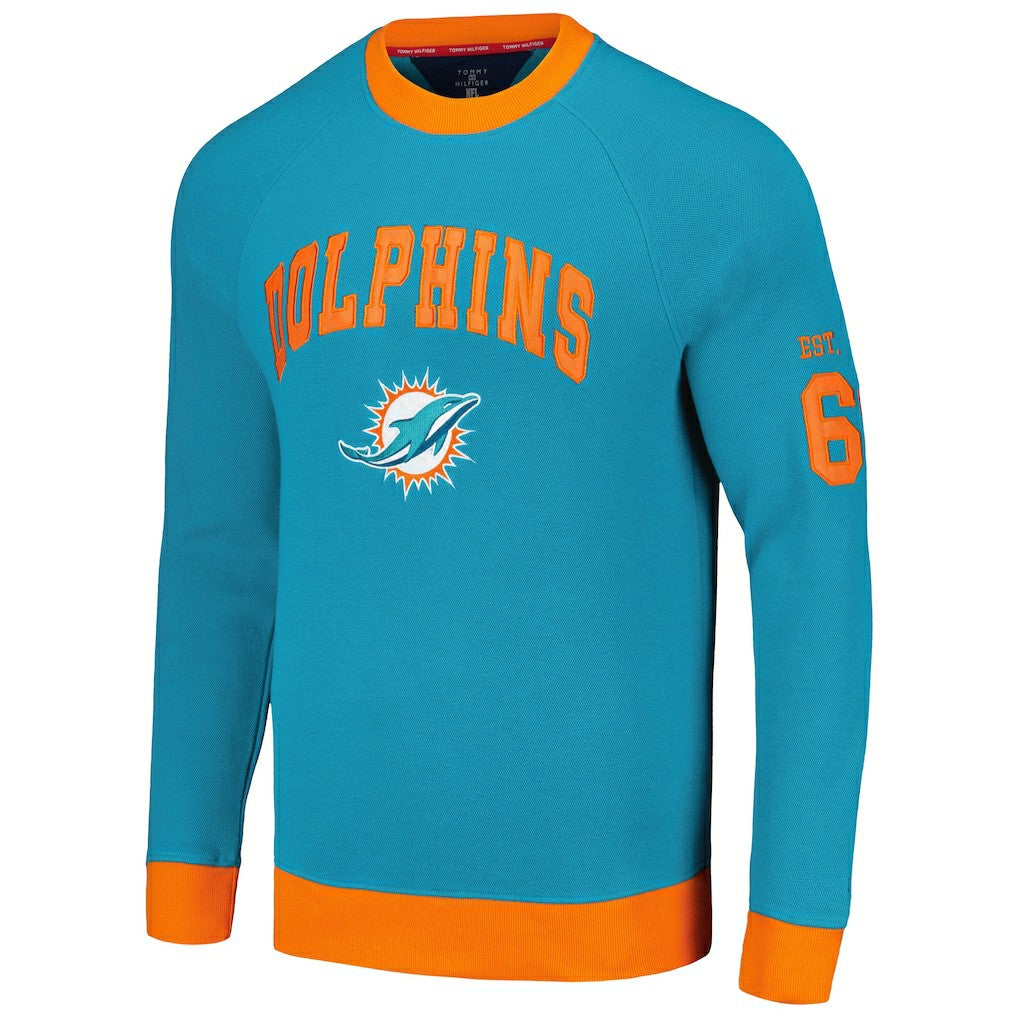 Miami Dolphins Tommy Hilfiger Reese Raglan Tri-Blend Pullover Sweatshirt - Aqua for sale