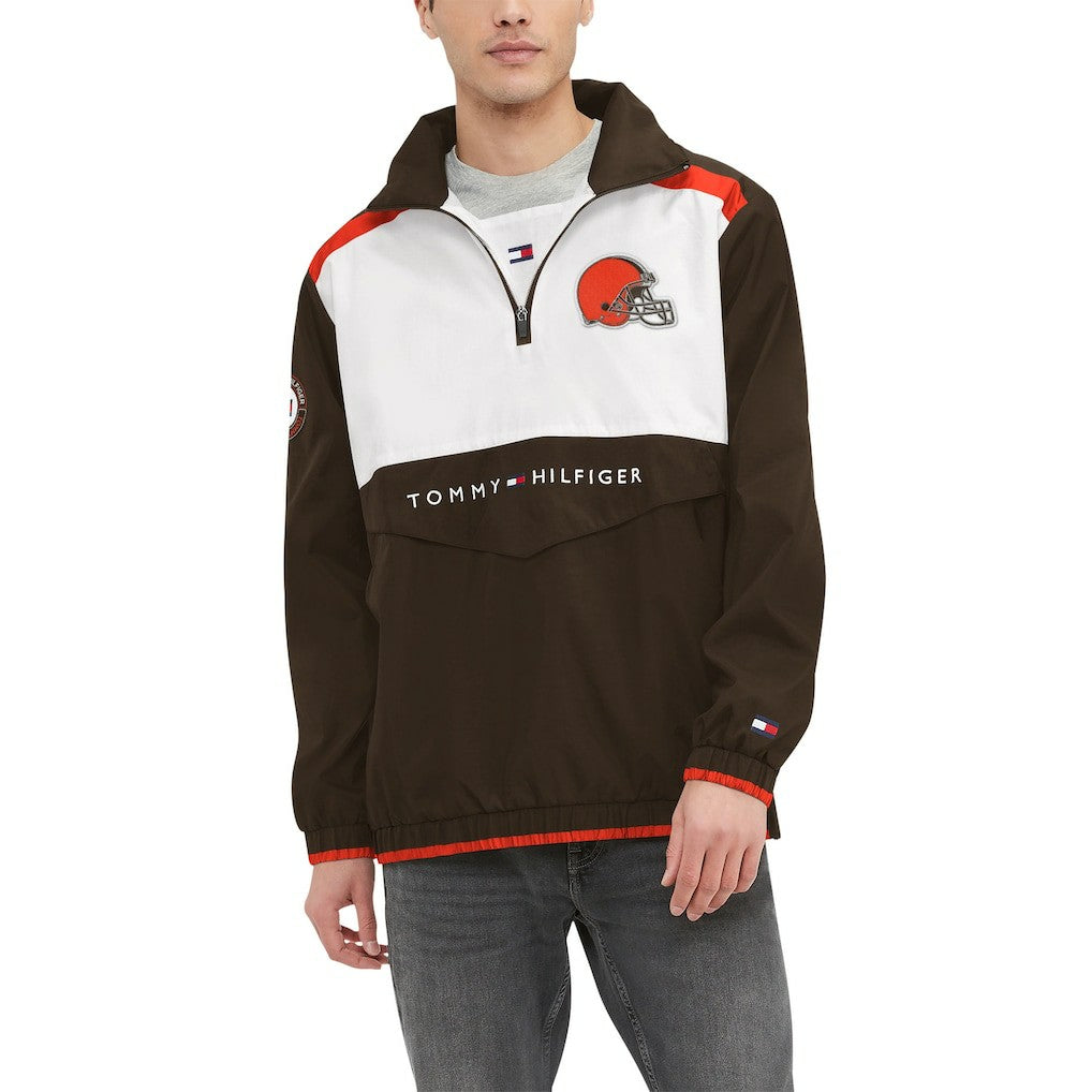 Cleveland Browns Tommy Hilfiger Carter Half-Zip Hooded Top - Brown/White sale