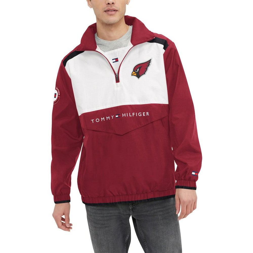 Arizona Cardinals Tommy Hilfiger Carter Half-Zip Hooded Top - Cardinal/White on sale