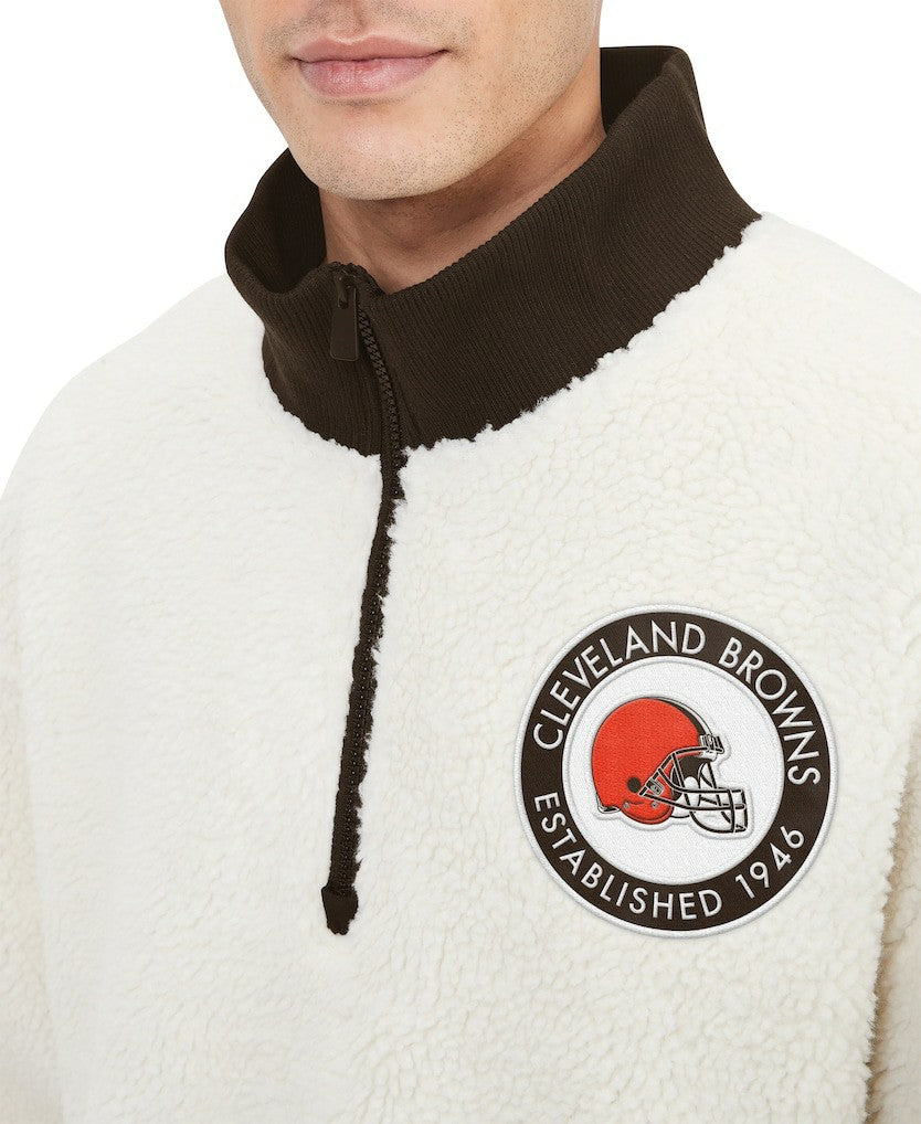 Cleveland Browns Tommy Hilfiger Jordan Sherpa Quarter-Zip Sweatshirt - Cream outlet