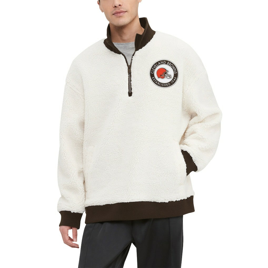 Cleveland Browns Tommy Hilfiger Jordan Sherpa Quarter-Zip Sweatshirt - Cream outlet