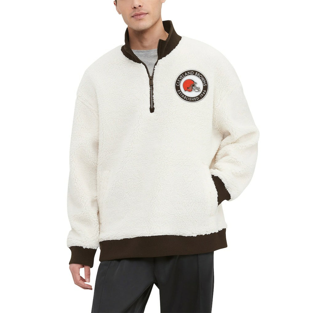 Cleveland Browns Tommy Hilfiger Jordan Sherpa Quarter-Zip Sweatshirt - Cream outlet