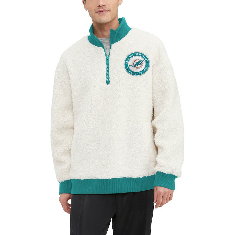 Miami Dolphins Tommy Hilfiger Jordan Sherpa Quarter-Zip Sweatshirt - Cream on sale
