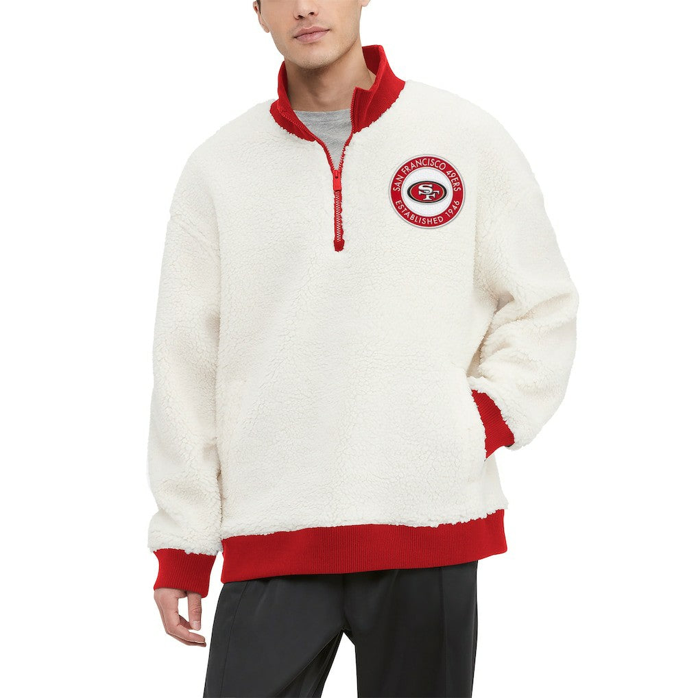San Francisco 49ers Tommy Hilfiger Jordan Sherpa Quarter-Zip Sweatshirt - Cream on sale