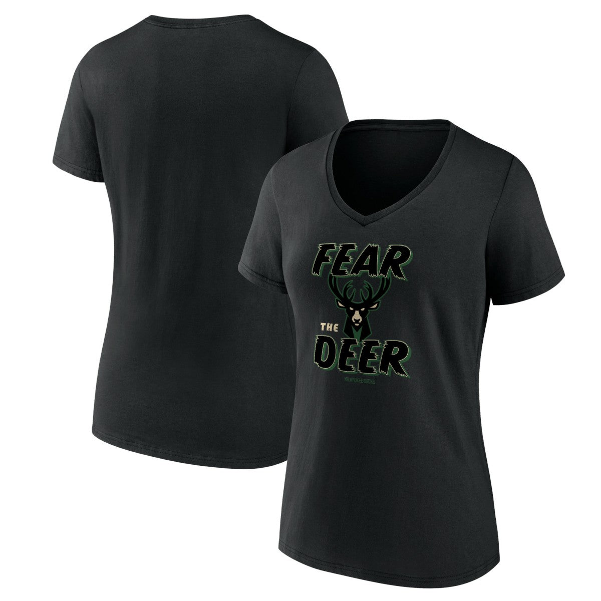 Milwaukee Bucks Women's Hometown Collection Fear The Deer V-Neck T-Shirt - Black discount