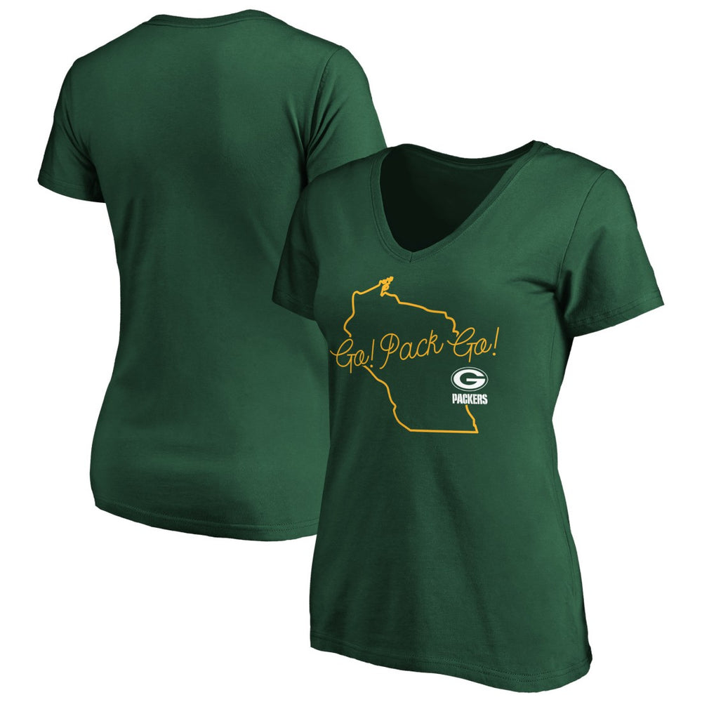 Green Bay Packers Women's Script V-Neck T-Shirt - Green on sale