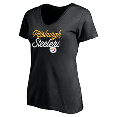 Pittsburgh Steelers Women's Long Stride V-Neck T-Shirt - Black for sale