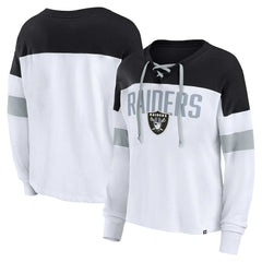 Las Vegas Raiders Women's Plus Size Even Match Lace-Up Long Sleeve V-Neck Top - White/Black online