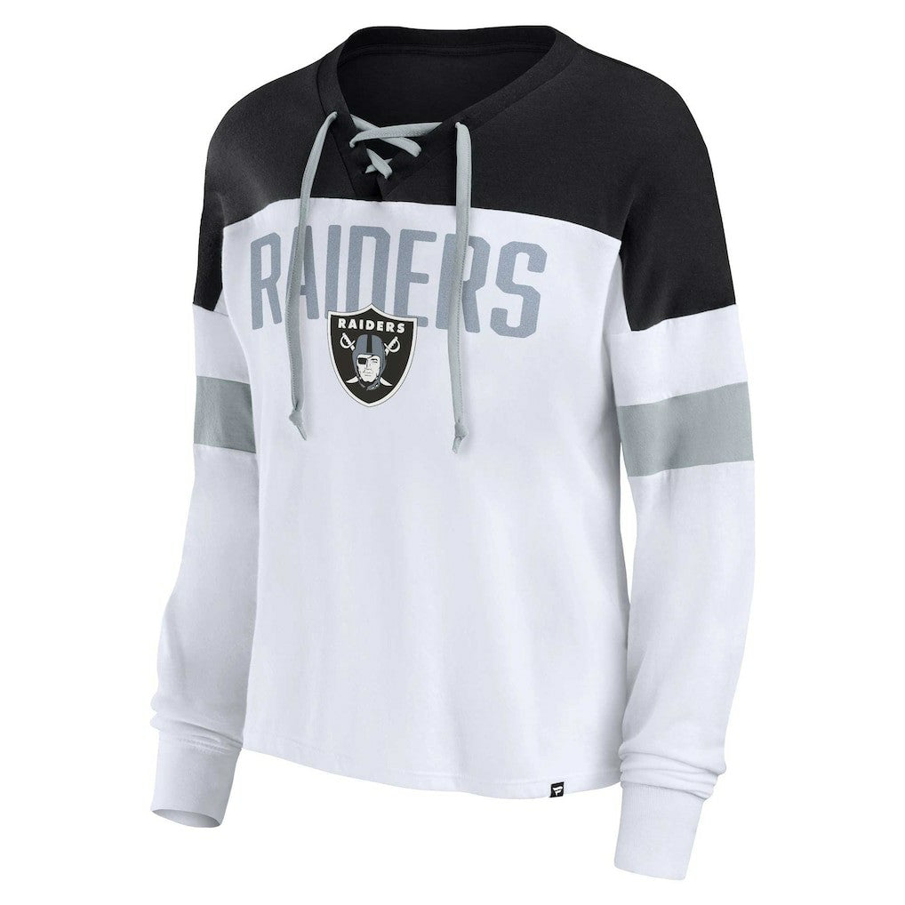 Las Vegas Raiders Women's Plus Size Even Match Lace-Up Long Sleeve V-Neck Top - White/Black online