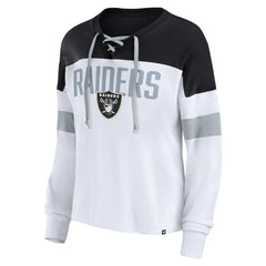 Las Vegas Raiders Women's Plus Size Even Match Lace-Up Long Sleeve V-Neck Top - White/Black online