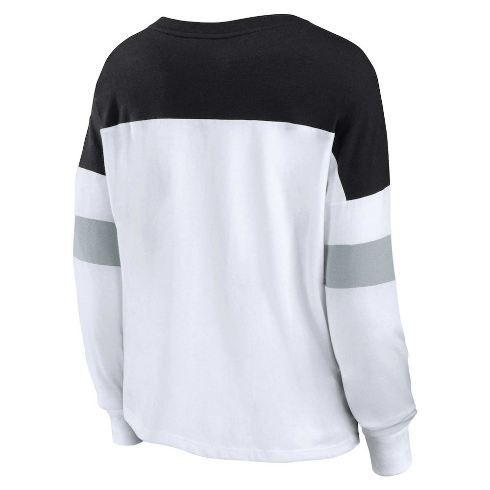 Las Vegas Raiders Women's Plus Size Even Match Lace-Up Long Sleeve V-Neck Top - White/Black online