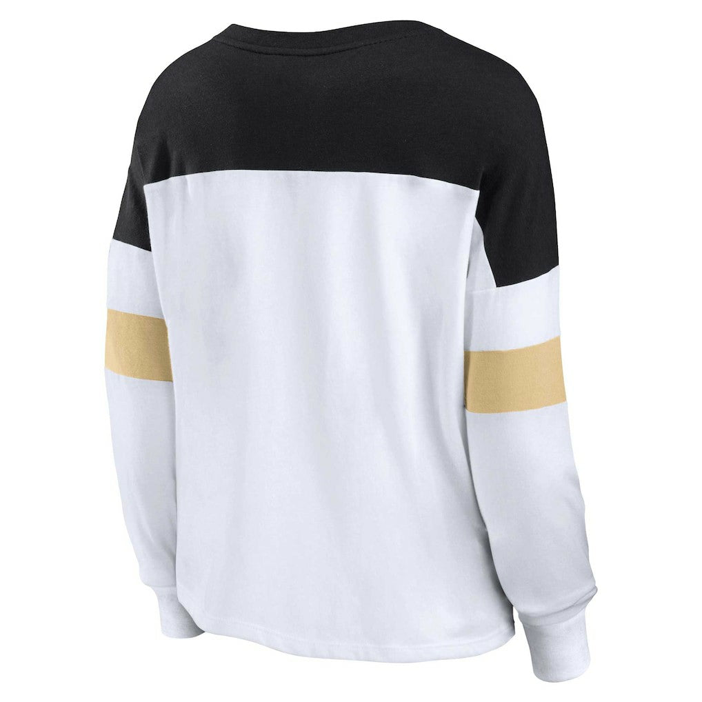 New Orleans Saints Women's Plus Size Even Match Lace-Up Long Sleeve V-Neck Top - White/Black discount