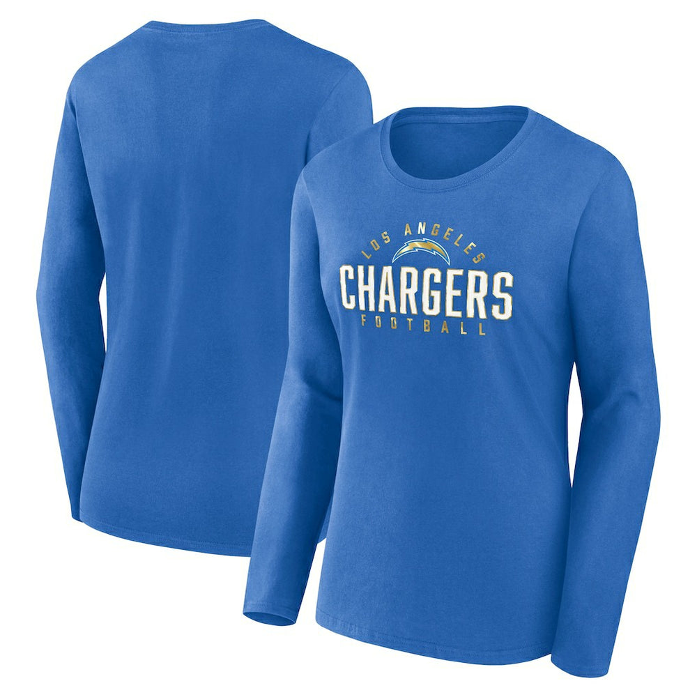 Los Angeles Chargers Women's Plus Size Foiled Play Long Sleeve T-Shirt - Powder Blue on sale
