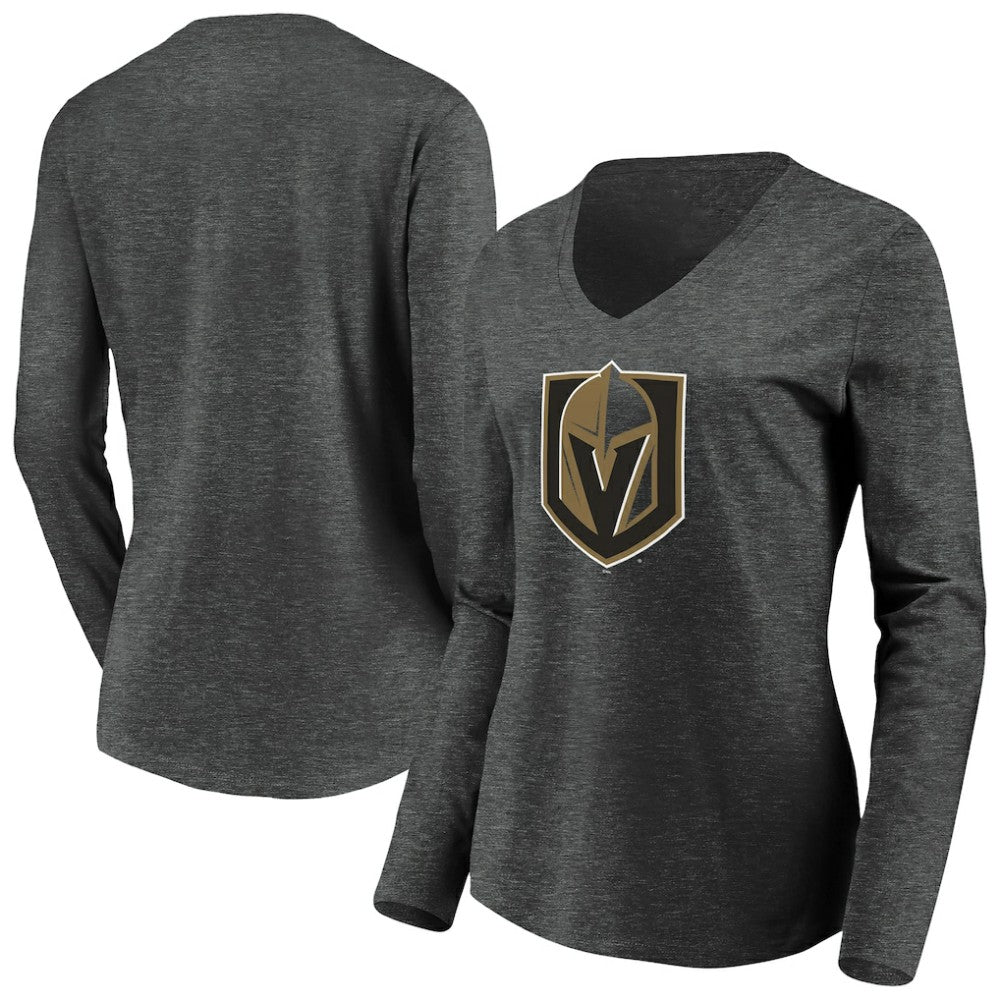 Vegas Golden Knights Women's Primary Logo V-Neck Long Sleeve T-Shirt Charcoal