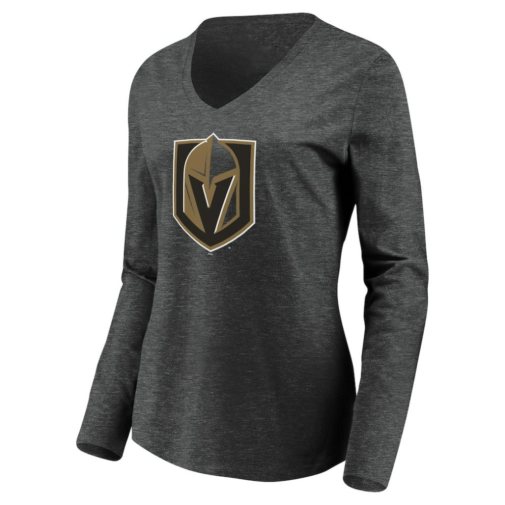 Vegas Golden Knights Women's Primary Logo V-Neck Long Sleeve T-Shirt Charcoal