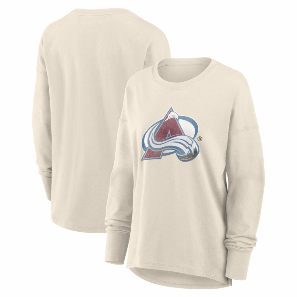 Colorado Avalanche Fanatics Women's Distressed Logo Long Sleeve T-Shirt Cream