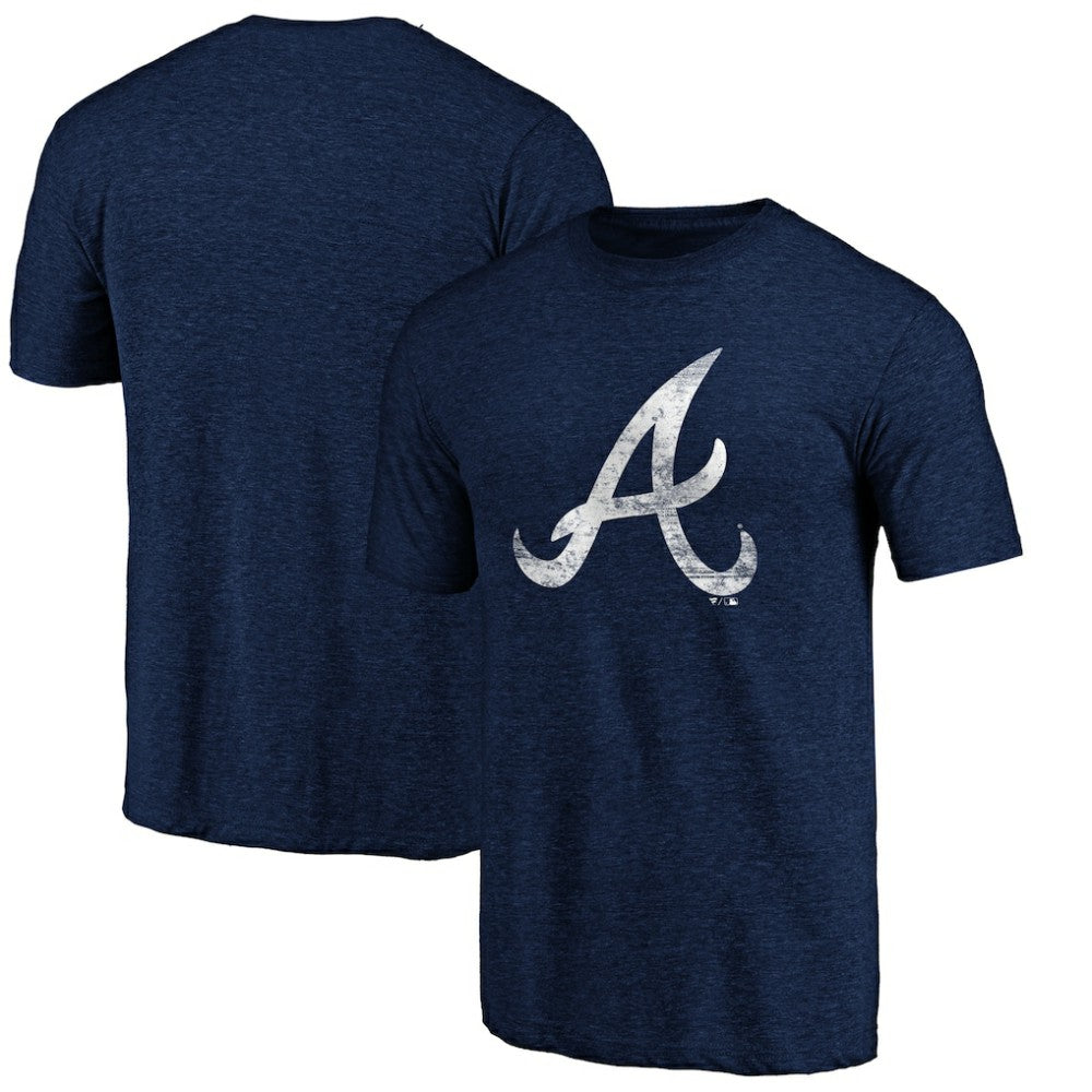Atlanta Braves Official Logo Tri-Blend T-Shirt - Heather Navy