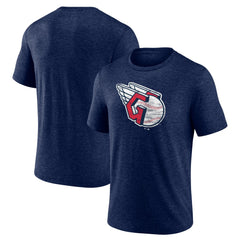 Cleveland Guardians Official Logo Tri-Blend T-Shirt - Heather Navy