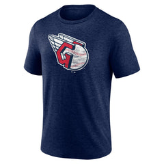 Cleveland Guardians Official Logo Tri-Blend T-Shirt - Heather Navy