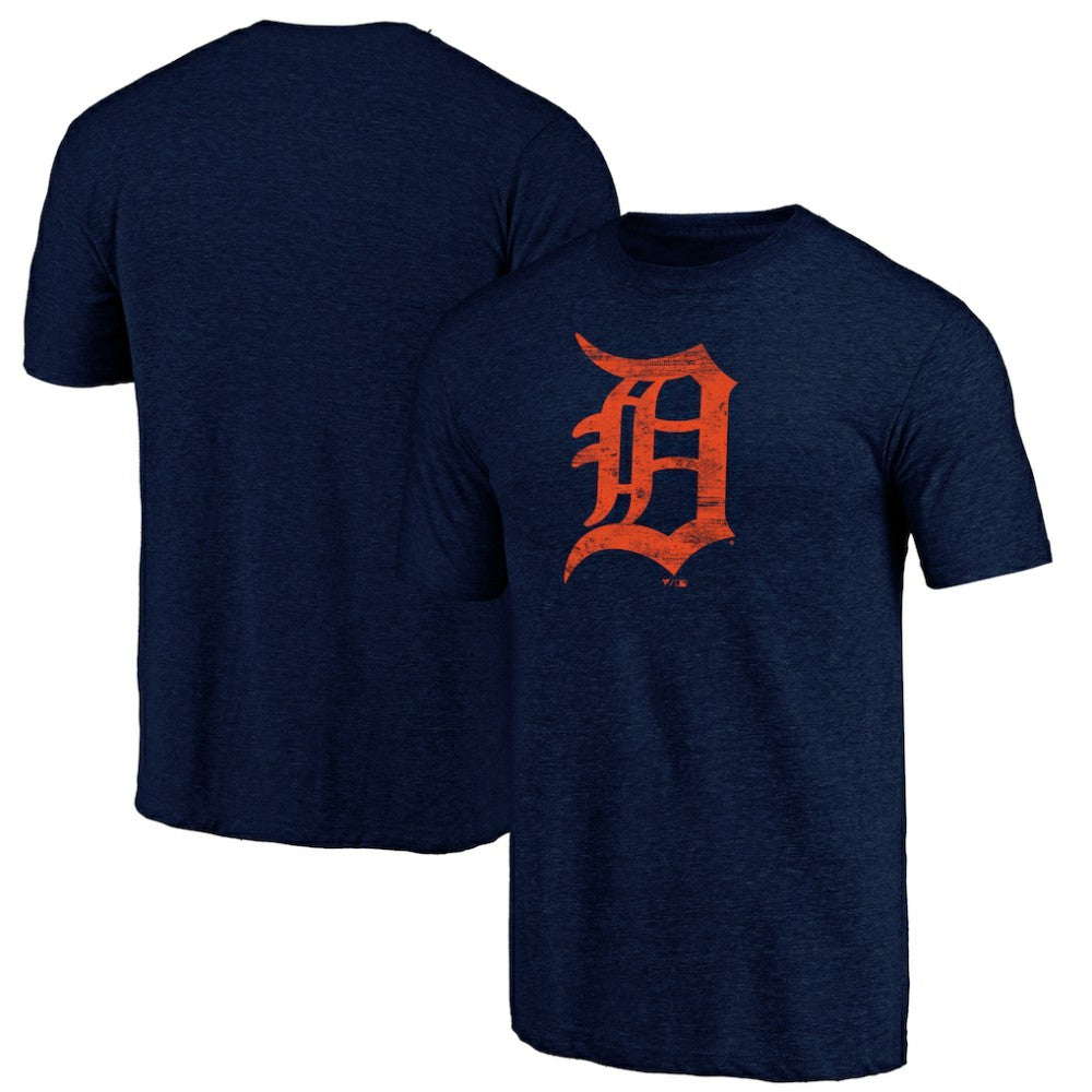 Detroit Tigers Official Logo Tri-Blend T-Shirt - Heather Navy