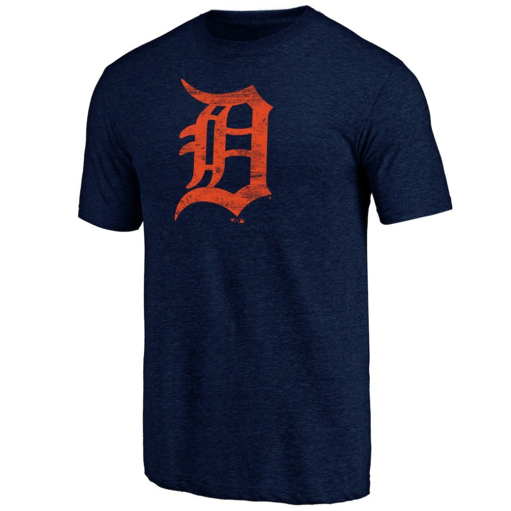 Detroit Tigers Official Logo Tri-Blend T-Shirt - Heather Navy