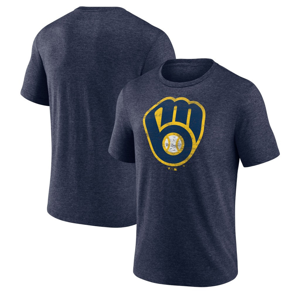 Milwaukee Brewers Official Logo Tri-Blend T-Shirt - Heather Navy