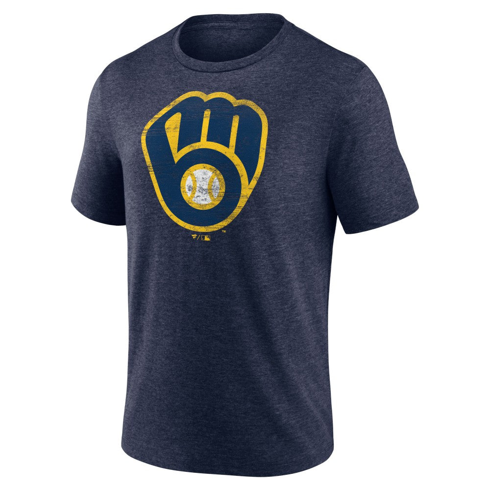 Milwaukee Brewers Official Logo Tri-Blend T-Shirt - Heather Navy