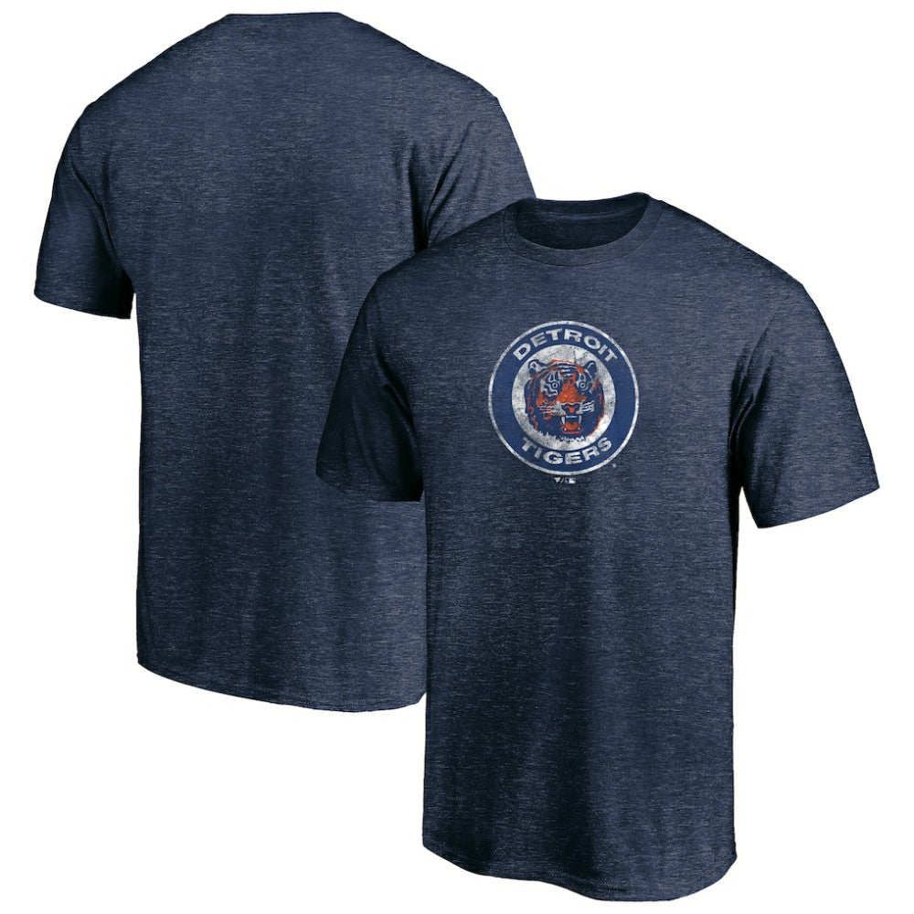 Detroit Tigers Cooperstown Collection Throwback Logo Tri-Blend T-Shirt - Heather Navy
