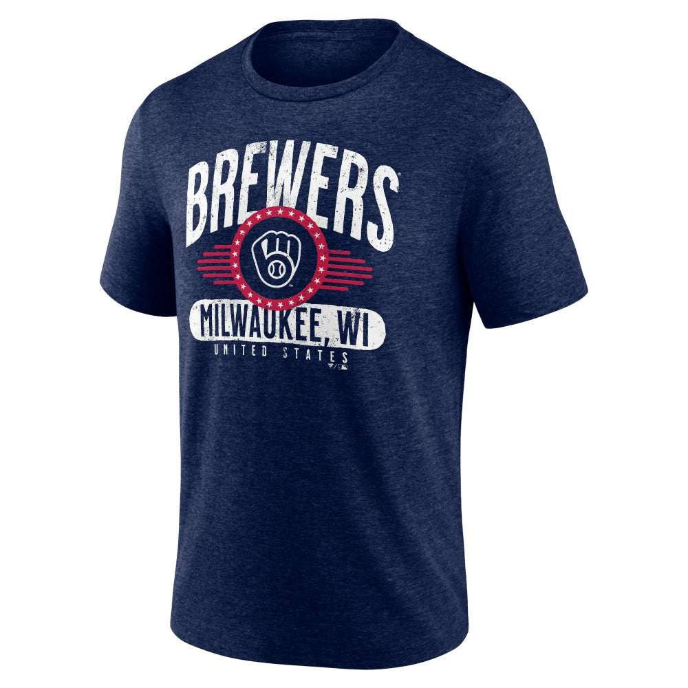 Milwaukee Brewers Badge of Honor Tri-Blend T-Shirt - Heather Navy