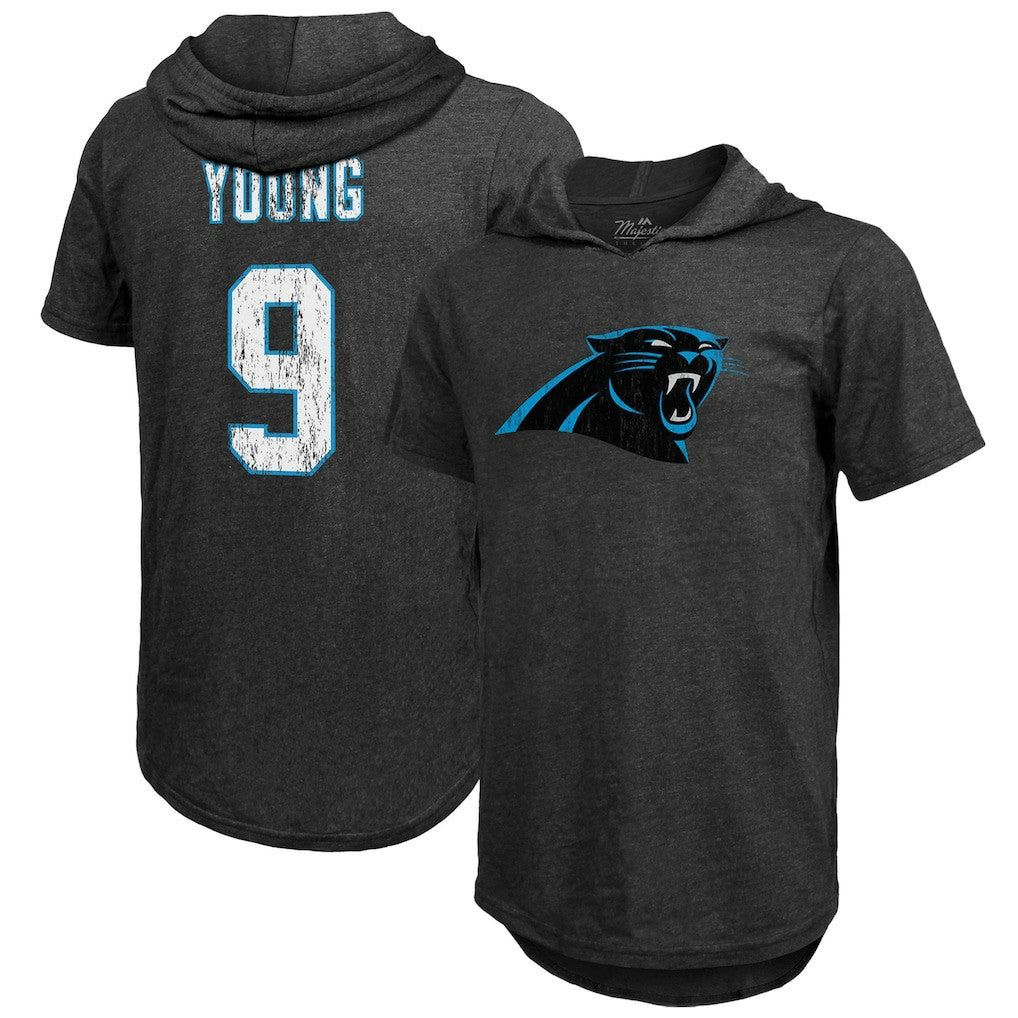 Bryce Young Carolina Panthers Majestic Threads Player Name & Number Tri-Blend Slim Fit Hoodie T-Shirt - Black on sale