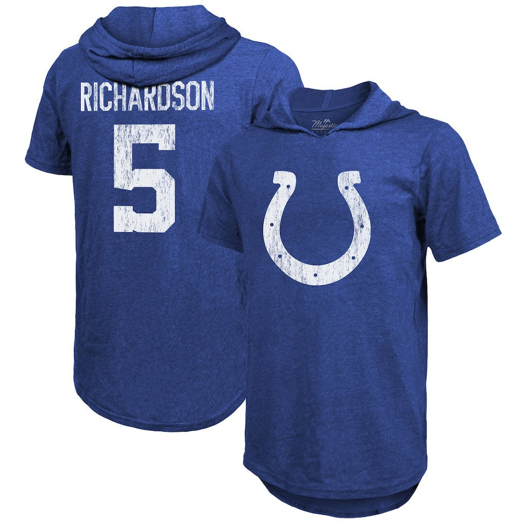 Anthony Richardson Indianapolis Colts Majestic Threads Player Name & Number Tri-Blend Slim Fit Hoodie T-Shirt - Royal cheap
