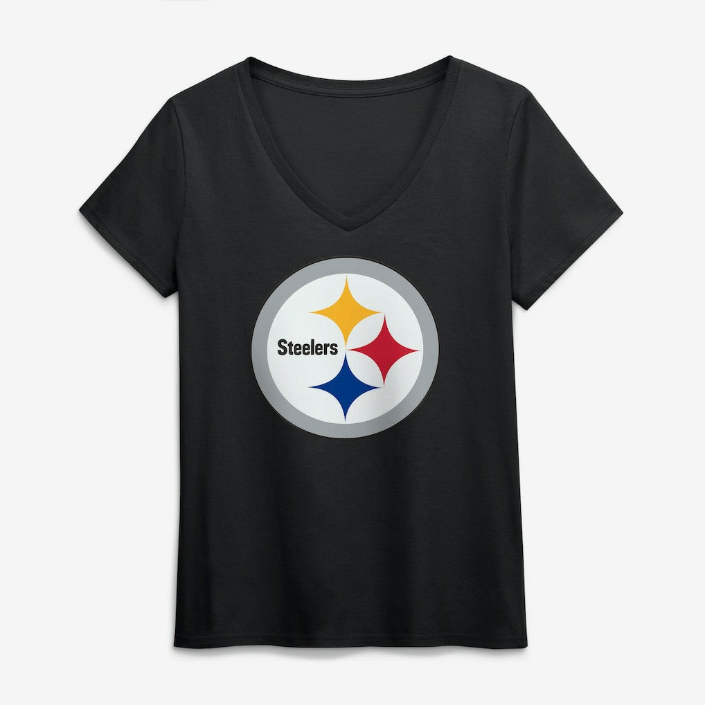 Pittsburgh Steelers Logo Athletic Women's Primary Logo V-Neck T-Shirt - Black online