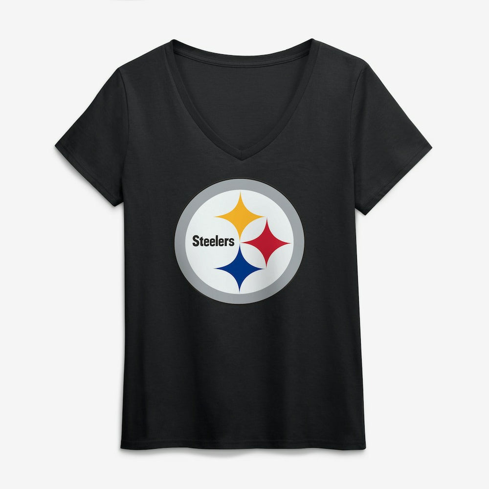 Pittsburgh Steelers Logo Athletic Women's Primary Logo V-Neck T-Shirt - Black online