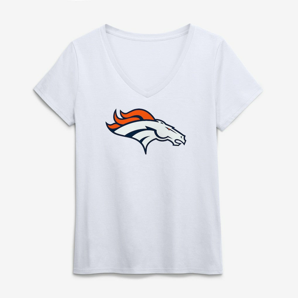 Denver Broncos Logo Athletic Women's Primary Logo V-Neck T-Shirt - White sale