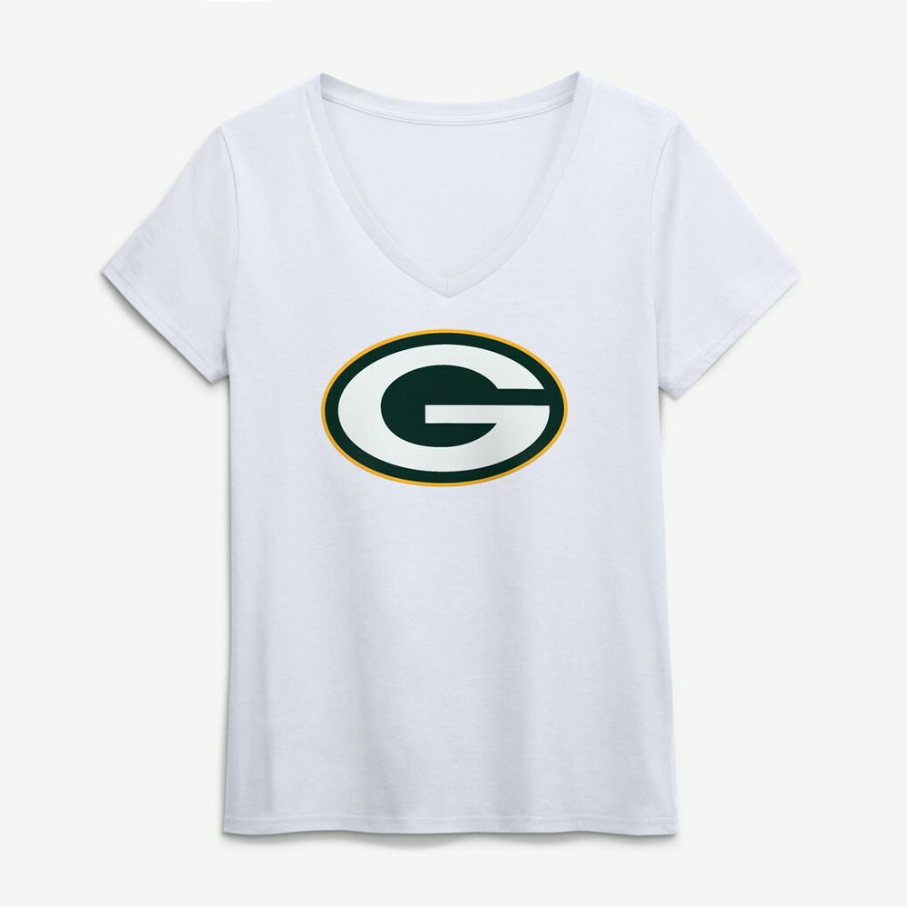 Green Bay Packers Logo Athletic Women's Primary Logo V-Neck T-Shirt - White discount
