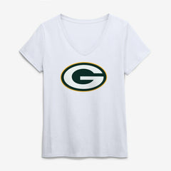 Green Bay Packers Logo Athletic Women's Primary Logo V-Neck T-Shirt - White discount