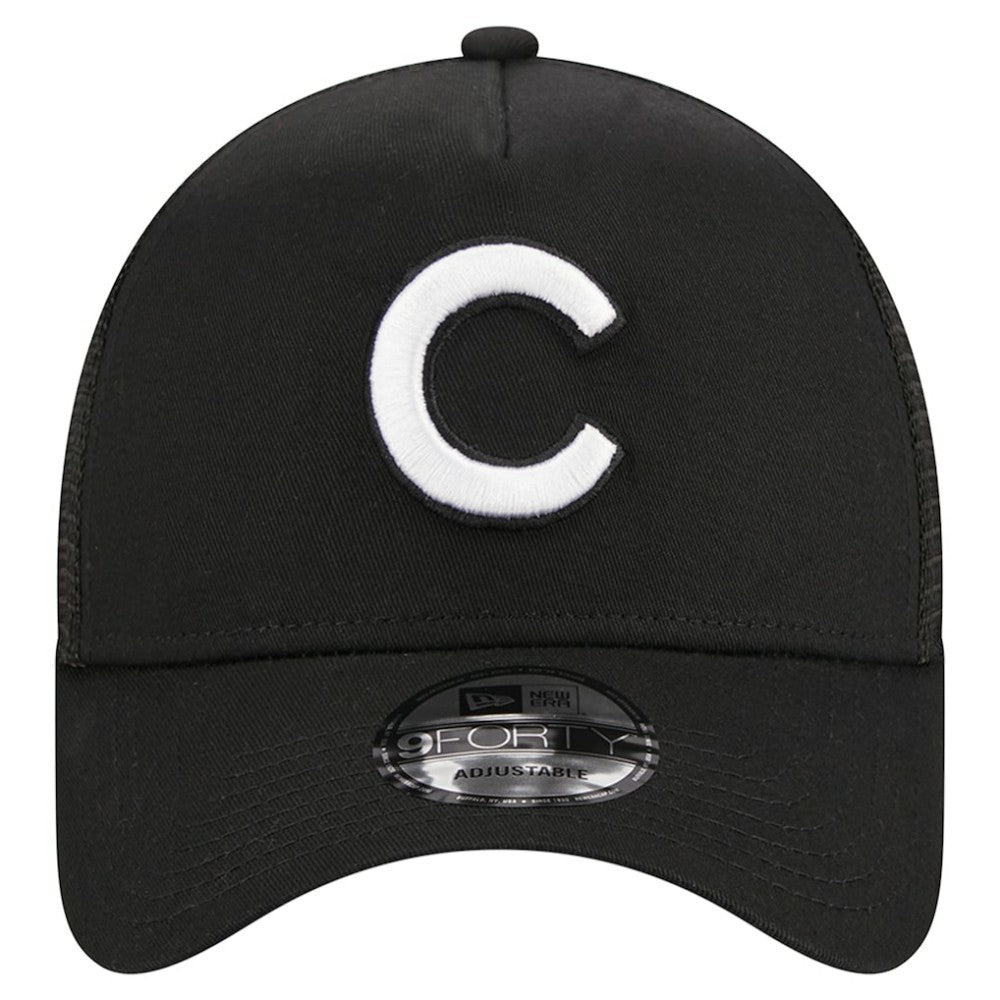 Chicago Cubs A-Frame 9FORTY Trucker Adjustable Hat - Black | New Era