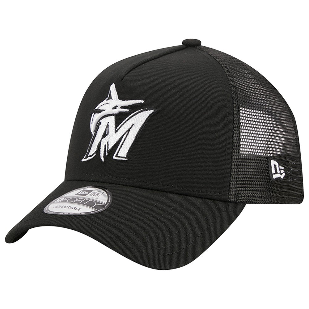 Miami Marlins A-Frame 9FORTY Trucker Adjustable Hat - Black | New Era