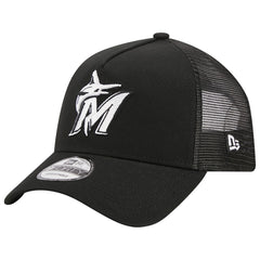 Miami Marlins A-Frame 9FORTY Trucker Adjustable Hat - Black | New Era