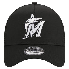 Miami Marlins A-Frame 9FORTY Trucker Adjustable Hat - Black | New Era
