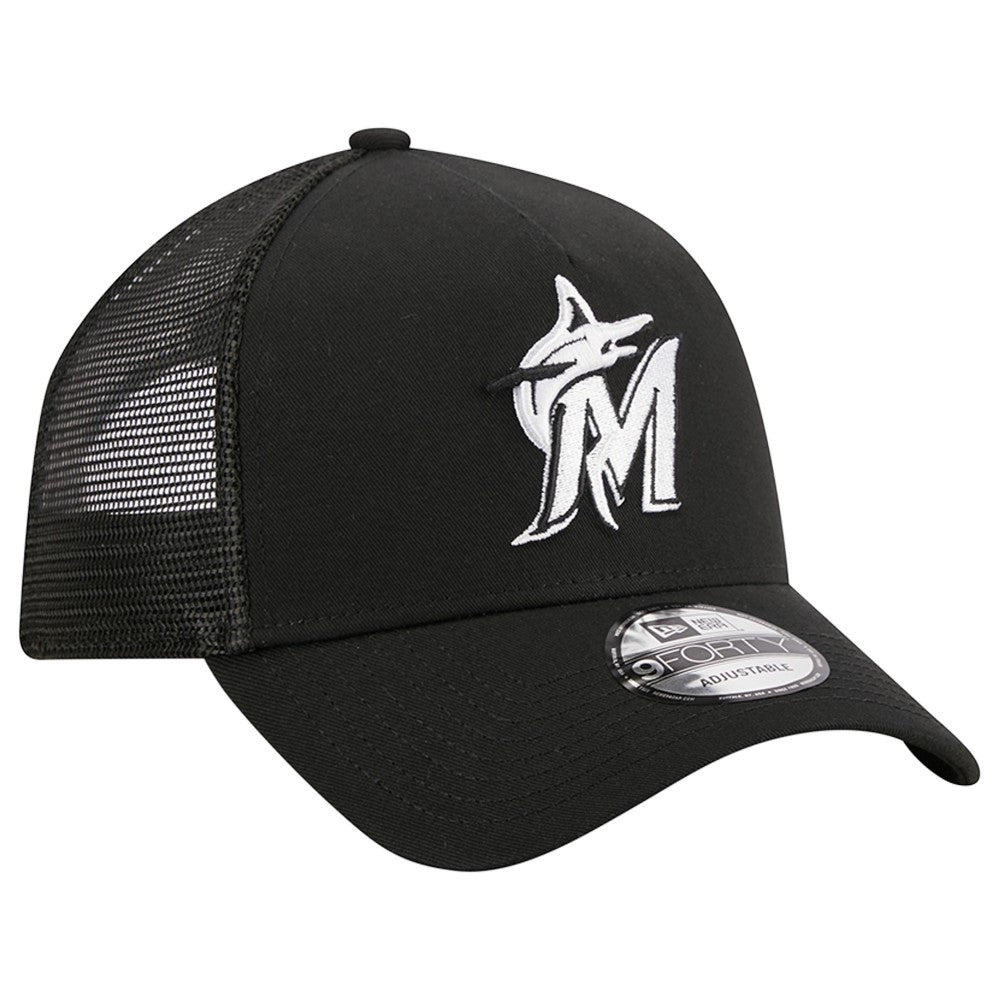 Miami Marlins A-Frame 9FORTY Trucker Adjustable Hat - Black | New Era