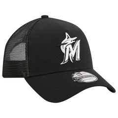 Miami Marlins A-Frame 9FORTY Trucker Adjustable Hat - Black | New Era