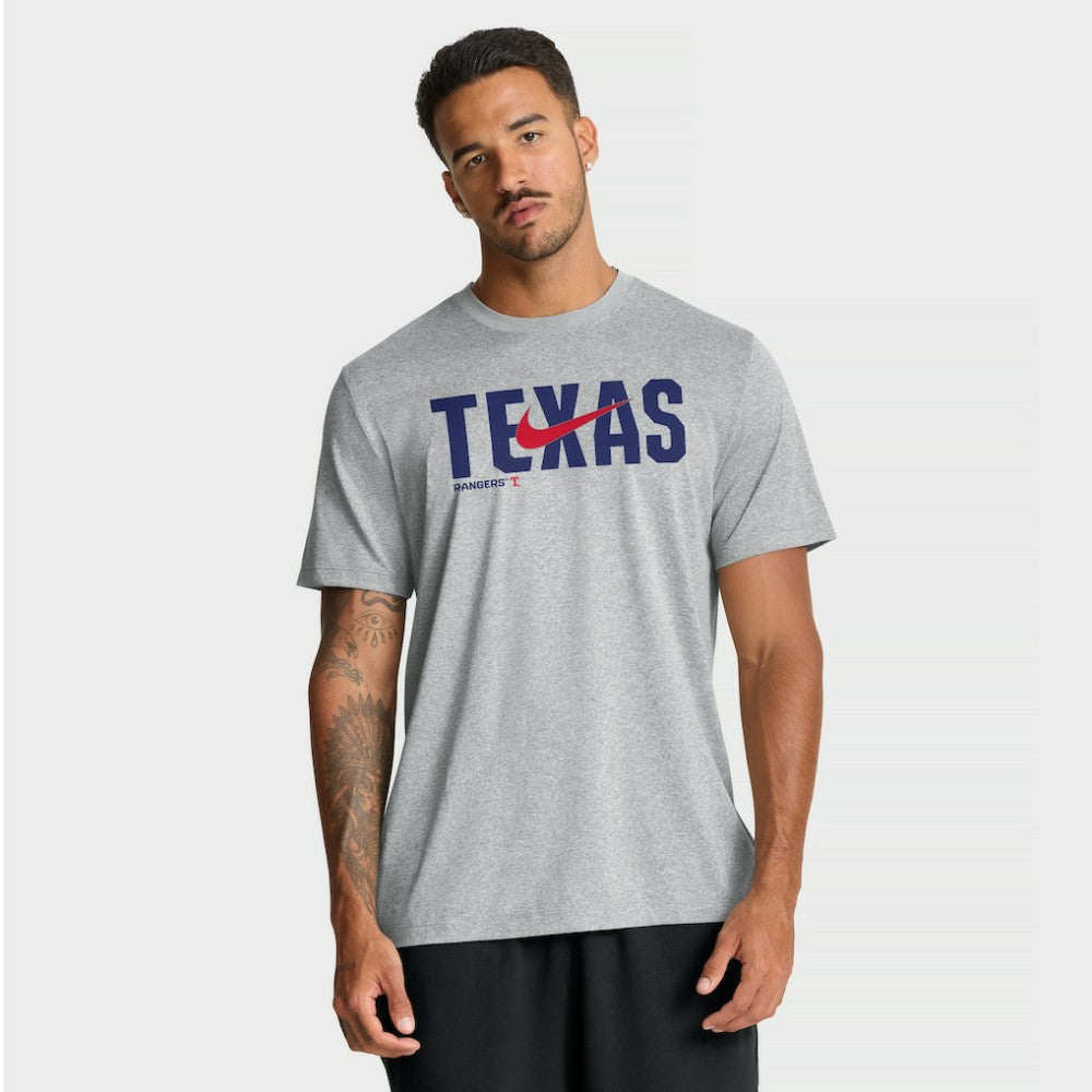 Texas Rangers Swoosh Legend Dri-FIT T-Shirt - Heather Gray | Nike