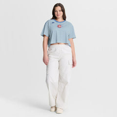 Chicago Cubs Women's Cooperstown Collection Striped Cropped T-Shirt - Light Blue/Cream | Nike
