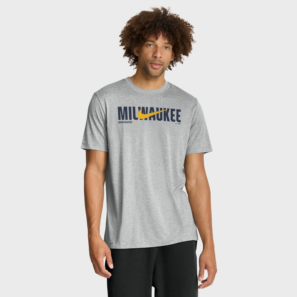Milwaukee Brewers Swoosh Legend Dri-FIT T-Shirt - Heather Gray | Nike