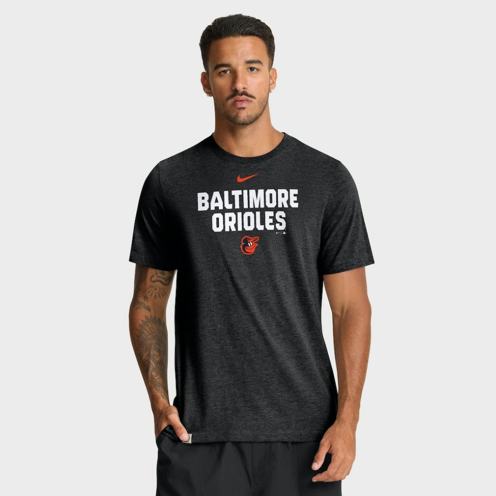 Baltimore Orioles Stacked Tri-Blend T-Shirt - Heather Black | Nike
